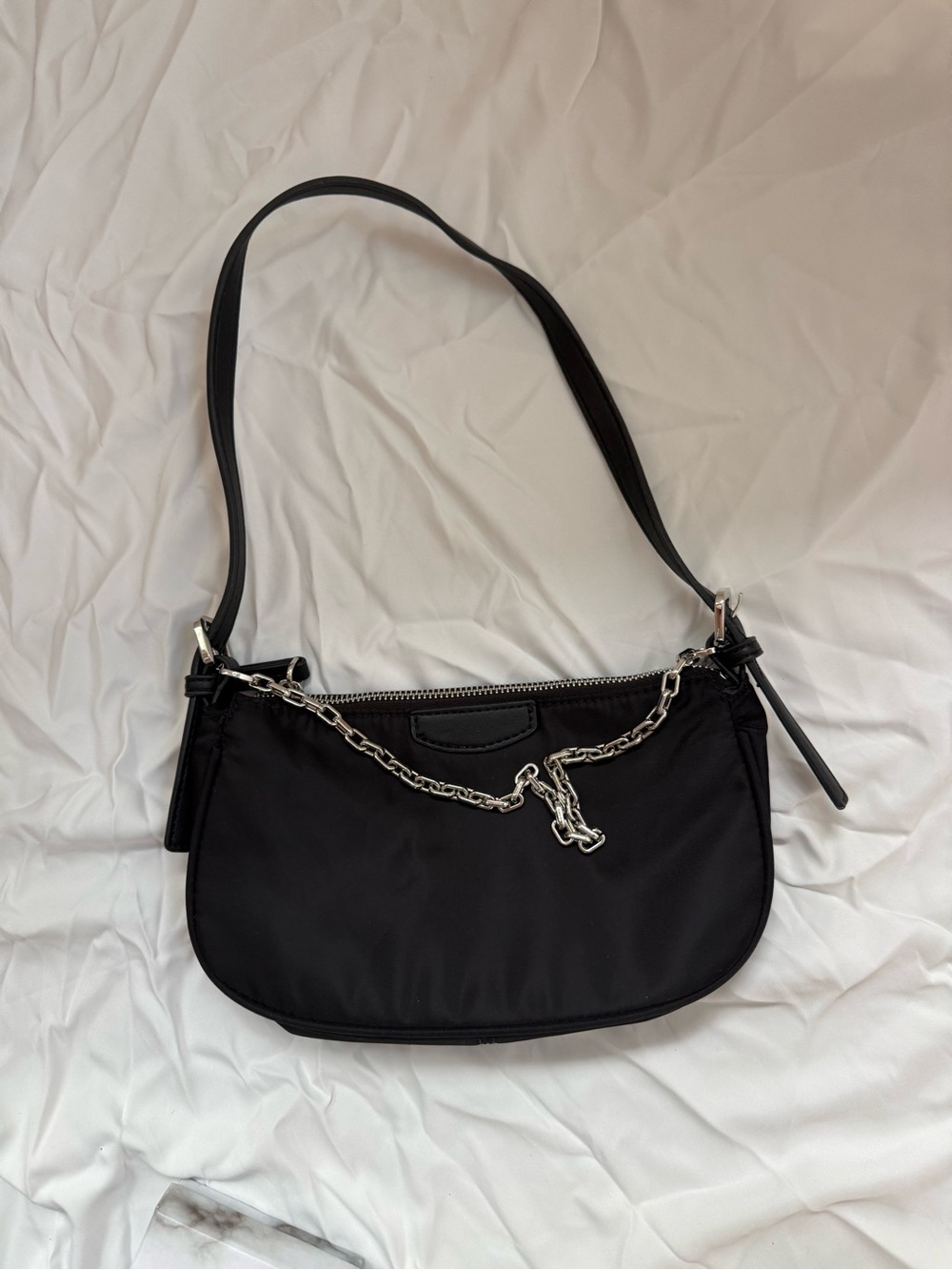 Brand New Mango Black Shoulder Bag with Silver Chain